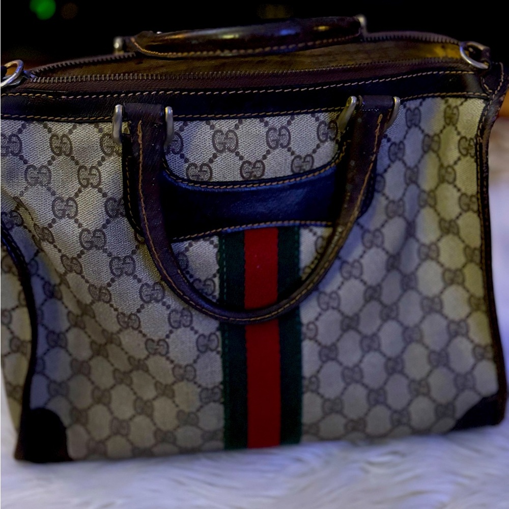 Authenticated Gucci Hand Bag Brown PVC with D rings! You can add a chain/strap - Picture 11 of 12